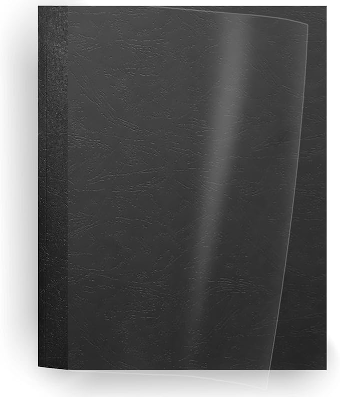 Binditek 20 Pack Thermal Binding Presentation Covers, 1/8 Inch Spine Holds 30 Sheets, Ultra Clear Front Cover, Black Paper Back Cover, Letter Size, for Students and Coworkers
