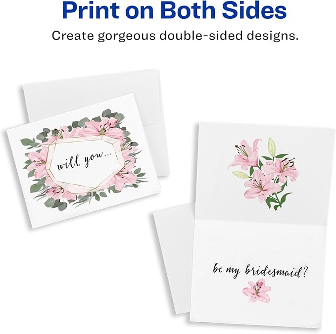 Avery Printable Note Cards with Envelopes, 4.25" x 5.5", Textured White, 50 Blank Note Cards for Inkjet Printers (03379)