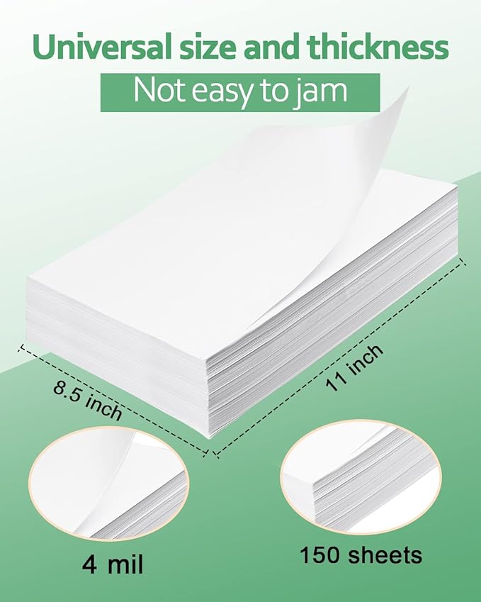 Gwybkq Glossy Printable Vinyl Sticker Paper for Inkjet Printer 150 Sheets 8.5"x11" Adhesive White Labels Decal Papers