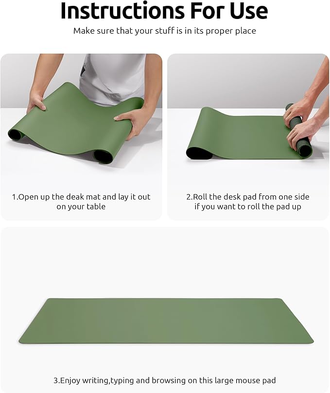 YSAGi Leather Desk Protector, Office Mat, Large Mouse Mat, Non-Slip PU Leather Blotter, Laptop Desk, Waterproof Writing Pad for Office and Home (Bamboo Green, 35.4" x 17")