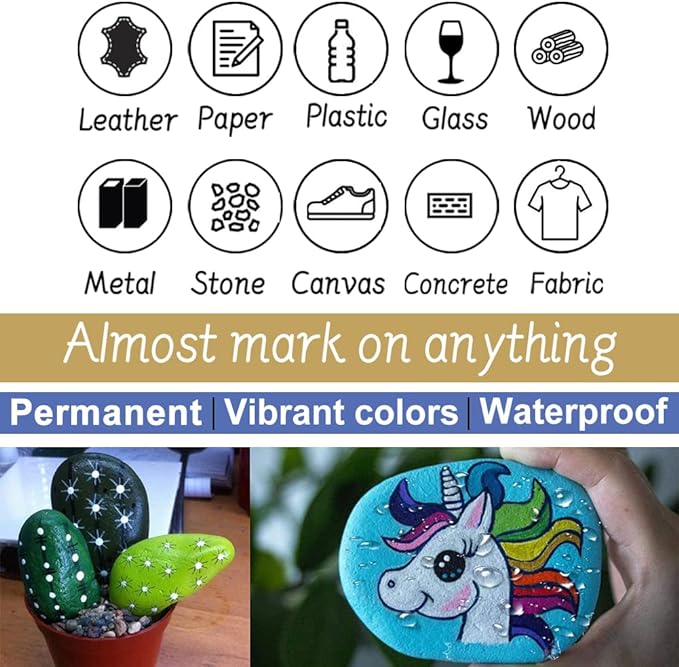 Paint Pens Paint Markers - Silver Permanent Markers 8 Pack, Oil Based Waterproof Quick Dry Medium Tip Marker Pen for Metal, Wood, Fabric, Plastic, Rock, Stone, Mugs, Canvas, Glass, Art Craft