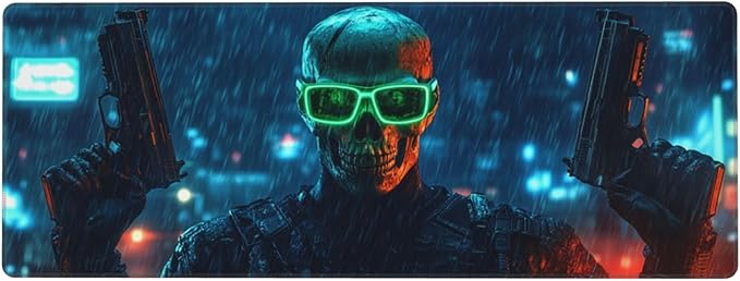 Rain Skull Mouse Pad 31.5 X 11.8 Inch Big Desk Rubber Base Stitched Edges Keyboard Pad XXL Mouse Mat for Home Game and Office