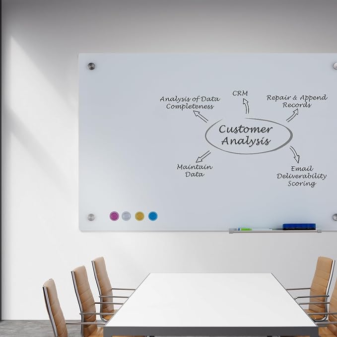 Magnetic Dry Erase Glass WhiteBoard - Frameless Wall Mounted Glass White Board for School Teaching Office Meeting 36"x48"