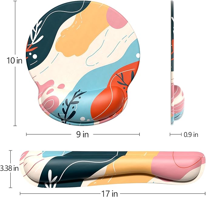 Dapesuom Keyboard Wrist Rest and Mouse Pad with Wrist Support, Cute Memory Foam Cushion for Keyboard and Mouse Set, Ergonomic Pad Rests with Non Slip Base for Easy Typing & Pain Relief, Abstract Art