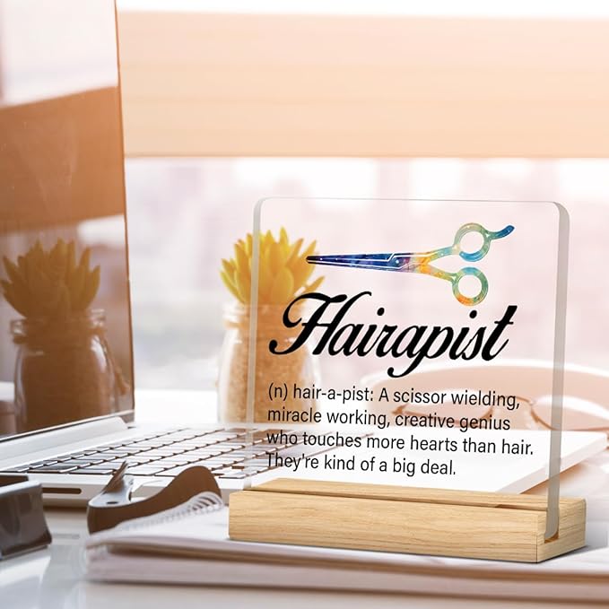 Best Hair Stylist Gift - Hairapist Definition Acrylic Desk Sign Decor for Women Men