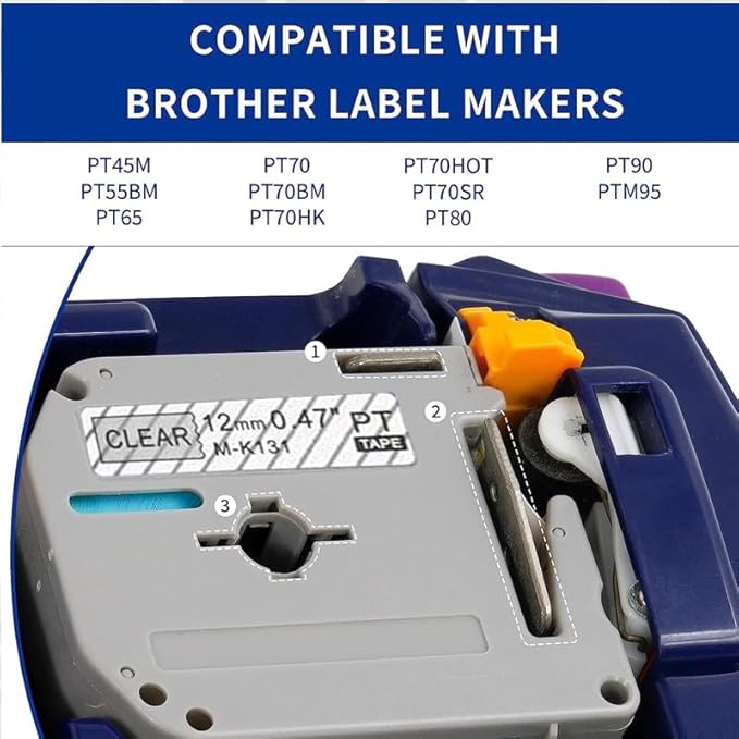 M K131 MK431 MK531 MK631 MK731 5 Pack Color Tape - 12mm Multicolored Label Tape Compatible with P Touch Label Maker PTM95 PT-90 PT-80 PT-70 PT-65 PT-45M