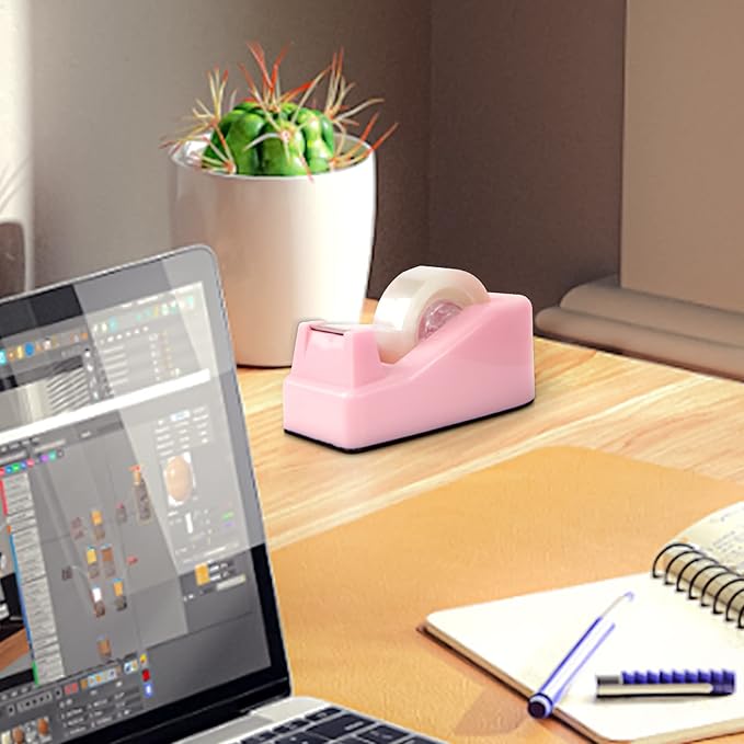 1Pcs Desktop Tape Dispenser Adhesive Roll Holder with Weighted Nonskid Base, Pink (Tape not Included)