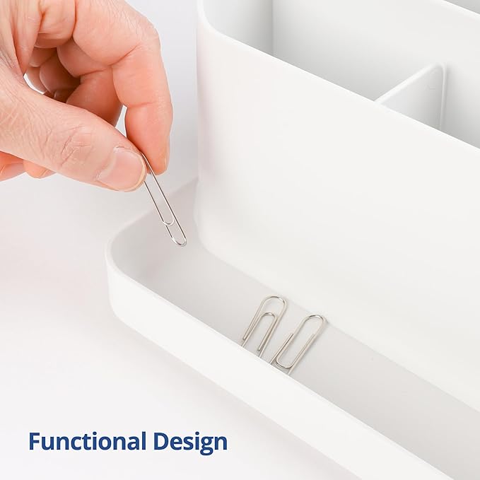 BLUE GINKGO Desk Organizer – Korean-Made Office Storage for Pens, Notes, Mail, and Supplies (White)