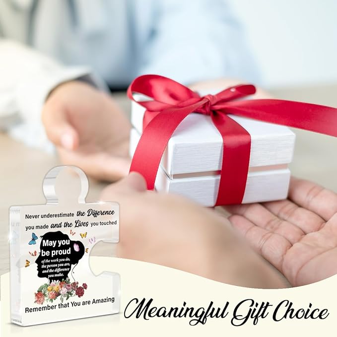 Thank You Gifts for Women - Appreciation Gifts for Nurse Teacher Mom Boss Lady - Never Underestimate the Difference You Made Acrylic Puzzle Piece Plaque Home Office Desk Decor