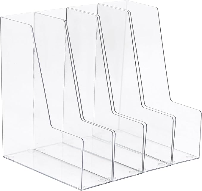 Vertical Magazine File Holder, Clear File Organizer Desk Organizer and Storage Bins Holding for Magazines, Binders, Notebooks, Envelopes, Plastic Office Organization and Storage for Desk, 4 pack