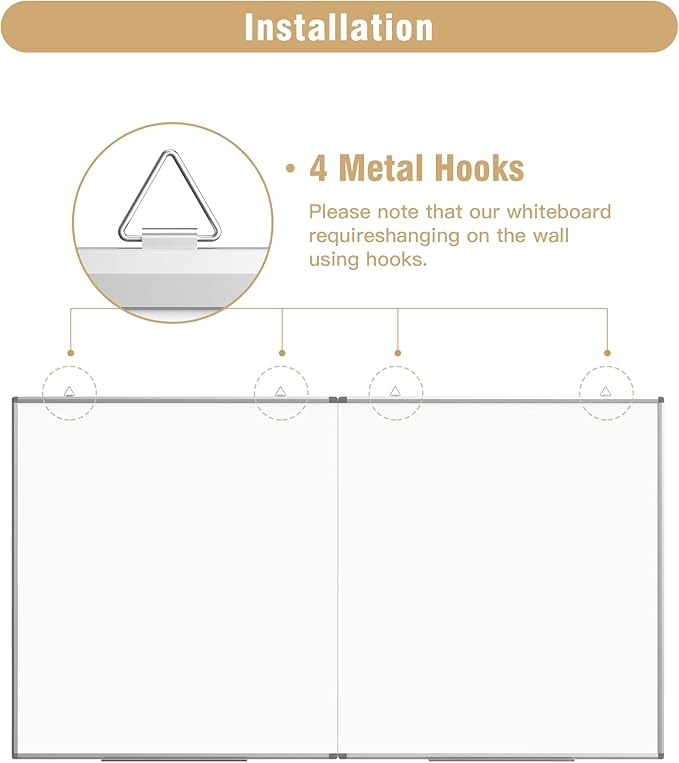 72"X 40" Large Magnetic Dry Erase Whiteboard, Removable Wall Hanging Board with 4 Pens & 1 Dry Erasers & 6 Magnets, Sliver Aluminum Frame White