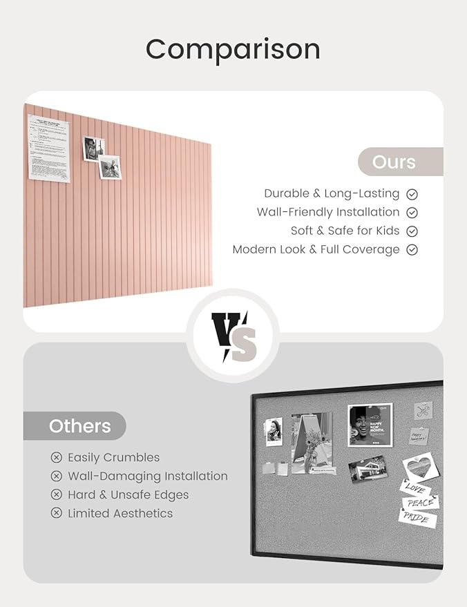 Bumusty Large Cork Board Alternative-47 x35 Felt Bulletin Board Tiles, with 30 Pushpins, 70 Adhesive Tabs, 12-Pack Slat Wall Paneling, Cork Boards for Office Push Pin Board Felt Board-Coral