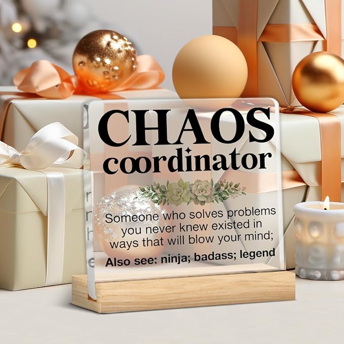 Thank You Gifts for Women Men Coworkers, Appreciation Gifts for Boss Coworker Teacher Nurse, Chaos Coordinator Definition Acrylic Desk Sign Decor