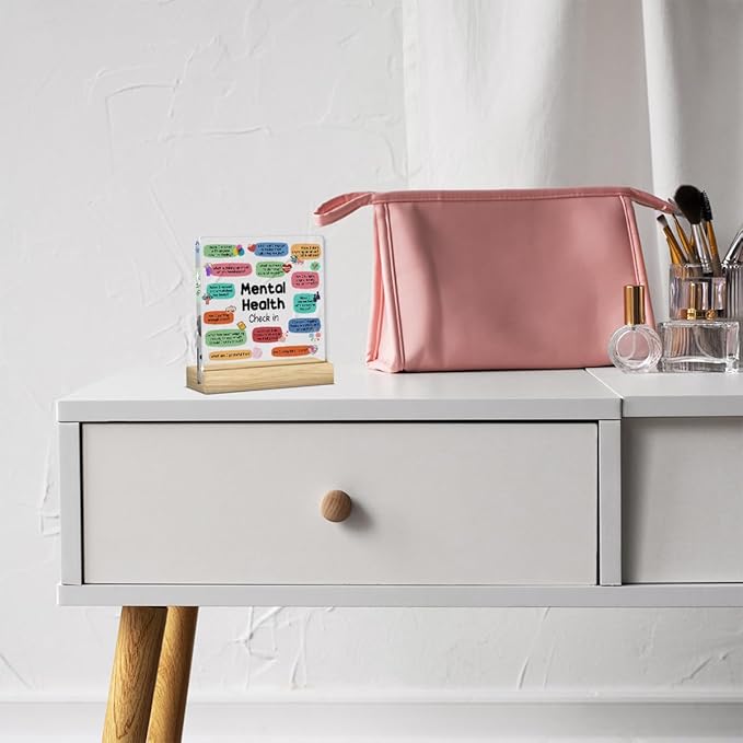 Therapy Office Decor, Counselor Office Must Haves, Mental Health Office Desk Decor, Gifts for Women Counselor Psychologist, Mental Health Check in Acrylic Sign for Halloween Christmas Gift