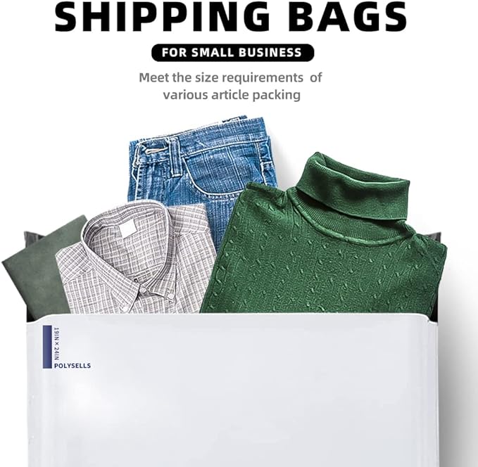 POLYSELLS 100 Pack 19x24 Inch White Poly Mailers Shipping Envelopes, Strong Adhesive Sealing, Waterproof, and Tear-resistant Postal Mailing Bags for Clothing, Books, and Accessories