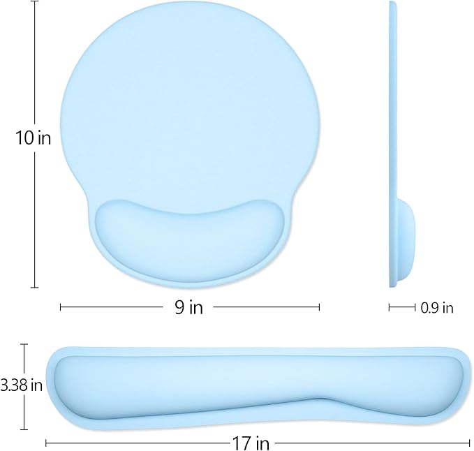 Dapesuom Keyboard Wrist Rest and Mouse Pad with Wrist Support, Memory Foam Cushion for Keyboard and Mouse Set, Ergonomic Desktop Pad Rests with Non Slip Base for Easy Typing & Pain Relief, Sky Blue