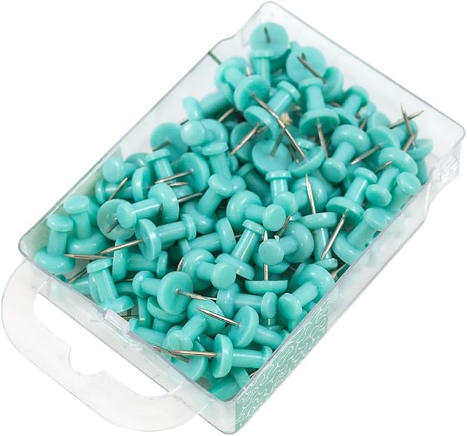 JAM PAPER Colorful Push Pins - Teal Pushpins - 2 Packs of 100