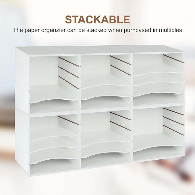 Paper Organzier Wood Desktop Organizer Storage Letter Tray File Sorter with Adjustable Shelves for Home Office