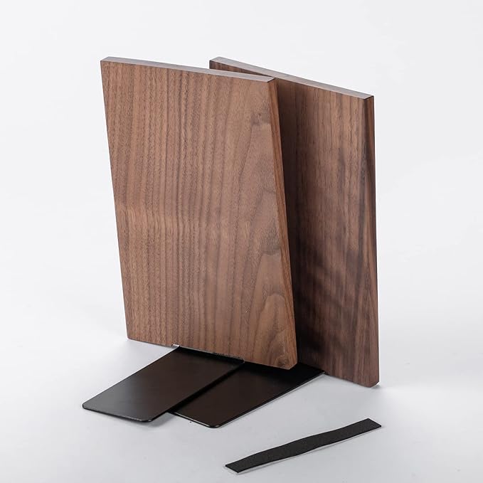 Muso Wood Handmade Walnut Book Ends, Non-Skid Bookends for Shelves, Large Sturdy Book Ends for Heavy Books, Decorative Book Shelf (3 Pairs)