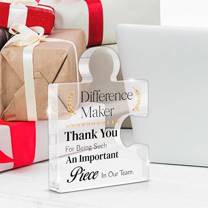 Team Gifts for Employees, Thank You Appreciation Gift for Coworkers Colleagues Employees, Best Team Ever Gifts Difference Maker Acrylic Puzzle Piece Plaque Office Decor