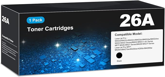 CF226A 26A Toner Cartridges Black (1-Pack) for HP 26A 26X CF226X, Laser Jet M402n M426fdw Toner Cartridges, CF226 for Laser Jet pro M402n M426fdw M402dn M402dw M402m Pro MFP M427dw M426dw M426fdn