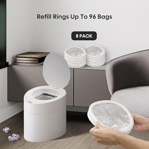 TOWNEW T Air One Official Refill Rings for Smart Bathroom Trash Can, Sturdy Trash Bags for Electric Automatic Trash Can, 2.6 Gallon, 8 pk White Refill Rings - Up to 96 Trash Bags
