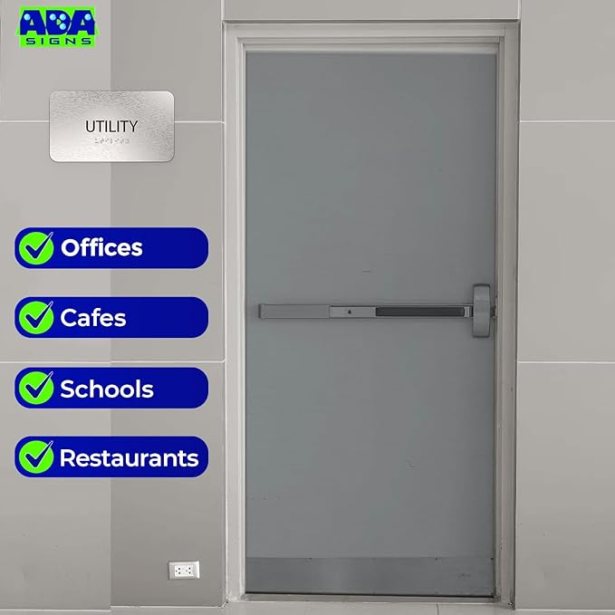 ADASigns Utility Room Sign 7โx4โ - Durable Brushed Aluminum with Grade 2 Braille - Easy Installation with Strong Adhesive Tape - ADA Compliant Utility Room Signs for Business, Restaurants & Offices