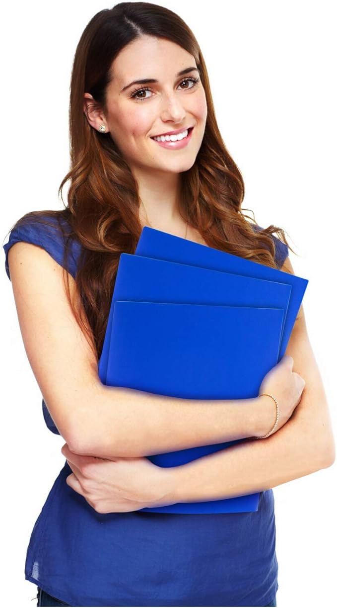 Dunwell Plastic Folders with Pockets (Blue, 3 Pack), 2 Pocket Poly Folders for School, Home or Office, Durable Acid-Free Poly, Includes Removable Adhesive Labels