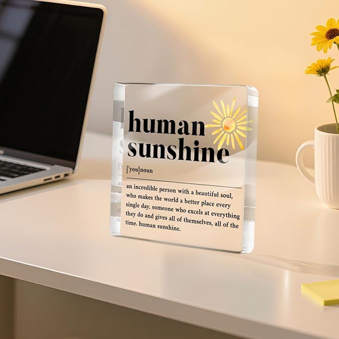 Human Sunshine Positive Affirmation Gifts for Leader Teacher Mentor Coworkers, Definition Desk Decor Acrylic Sign for Table Top Cubicle Room Office Decorative Signs