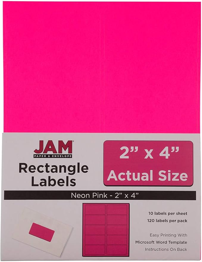 JAM PAPER Shipping Address Labels - Standard Mailing - 2 x 4 - Neon Fluorescent Pink - 120/Pack
