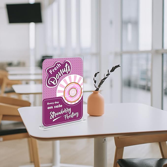 Acrylic Sign Holder, 8.5 x 11 inches Clear Table Menu Display Stand Desktop Display Stand Paper Holder Table Top Sign Holder Suitable for Restaurants, Office, Home, Store (10 pcs)