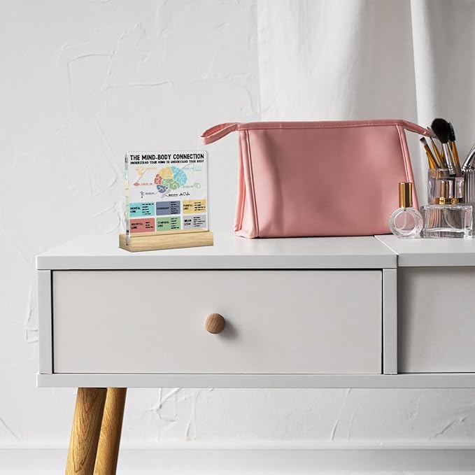 Therapy Office Decor, Mental Health Desk Decor, School Counselor Gifts, Gifts for Women Psychologist School Counselor Therapist, Halloween Christmas Gift Mind Body Connection Acrylic Sign