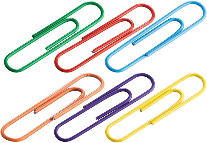 JAM PAPER Colorful Jumbo Paper Clips - Large 2 Inch Paperclips - Rainbow Assortment - 6 Packs of 75
