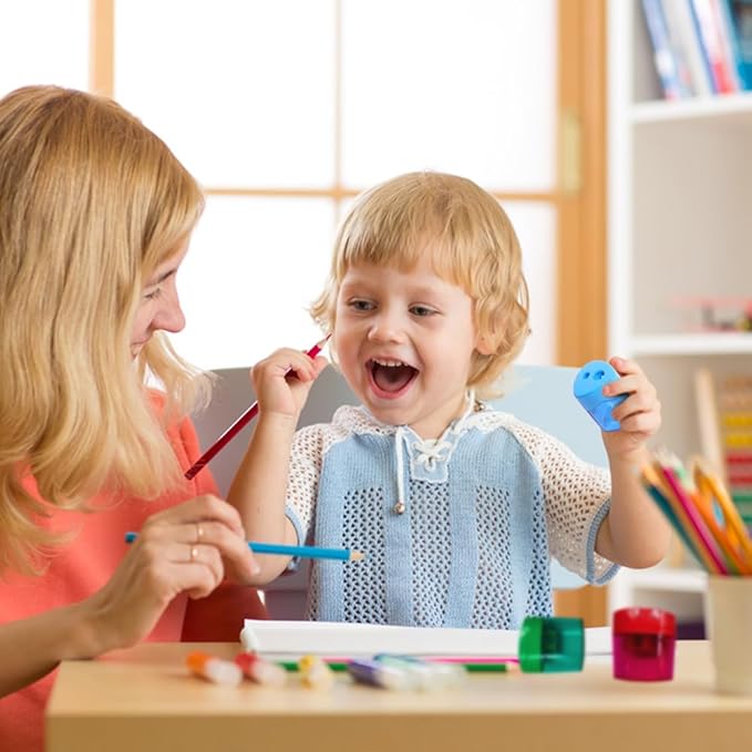 4 Pcs Pencil Sharpeners with Lid, Dual Holes Compact Colored Handheld Pencil Sharpener, Colored Handheld Sharpener Suitable for Kids Adults Students School Class Home Office (Triangle)