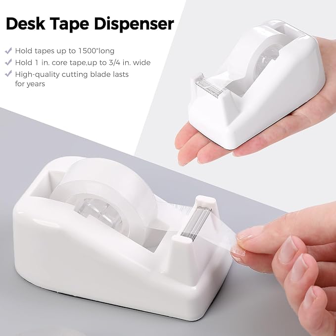 SKYDUE White Office Supplies Set, Desk Accessories, Stapler, Tape Dispenser, Scissors, Binder/Paper Clips and 1000pcs Staples, Office Decor for Women