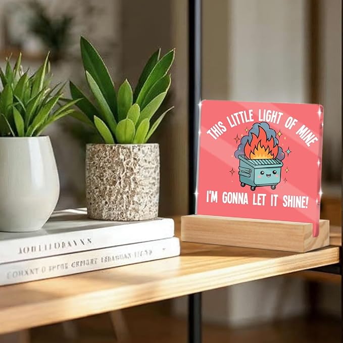 Inspirational Gifts for Women Men Coworkers Friends, Funny Trash Can on Firing Desk Decor Acrylic Sign, Positive Affirmations Desk Accessories Signs for Table Top Cubicle Office Decor