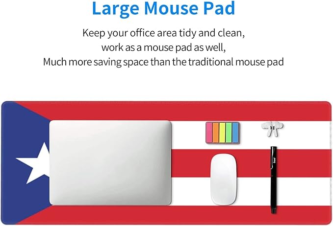 Famame Laptop Mouse Pad Puerto Rico Flag Desk Mat with Stitched Edges 31.5X 11.8 inch Non-Slip Large Keyboard Rubber Writing Table Mat for Office Home