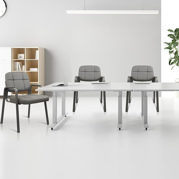 CLATINA Waiting Room Guest Chair with Bonded Leather Padded Arm Rest for Office Reception and Conference Desk(Grey 6 Pack)