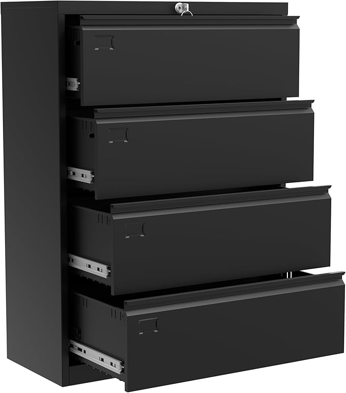 Lateral File Cabinet with Lock, 4-Drawer Heavy Duty Steel Office Storage for Letter/Legal/A4 Documents, Wide Metal Office Storage Organizer, Easy Assembly