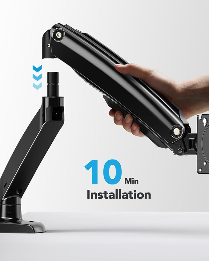 HUANUO Single Monitor Arm for 40 inch Screens, Ultrawide Computer Monitor Mount Holds 26.48 lbs, Upgraded Adjustable Stand with USB, C-Clamp & Grommet Base, VESA 75x75 or 100x100mm