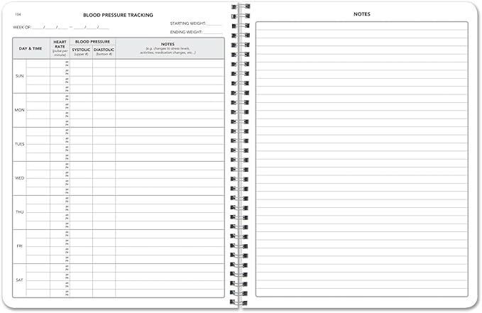 BookFactory Blood Pressure Log Book/Blood Pressure Monitoring Logbook/Personal Medical Tracking Notebook - 104 Pages, 8.5” x 11”, Wire-O (LOG-104-7CW-PP(Blood-Pressure))