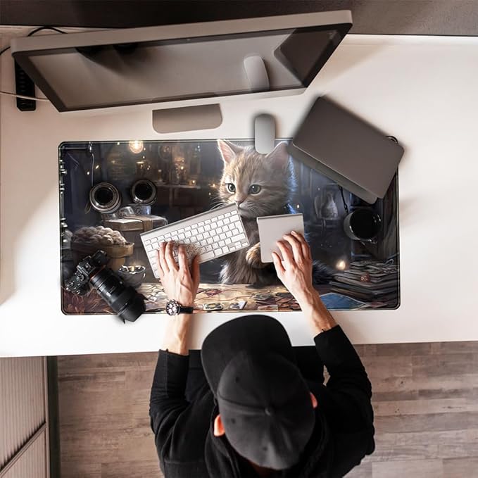 Lotus Cat XL Extended Large Gaming Mouse Pad - Black Magic Mystical Zone Gaming Desk Mat - Computer Laptop Keyboard and Mouse Mat Desktop Protector - 31.5 x 15.8 in