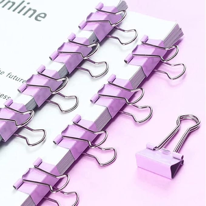 Purple Paper Clips and Binder Clips Set, 216 pcs, Metal Assorted Sized Binders with Push Pins, Cute Office Supplies for Desk, Durable Desk Accessories, 3 Pack