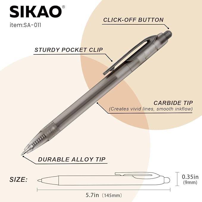 Gray Pens Bluk | 60 Pack Durawrite Retractable Ballpoint Smooth Writing | Ball Point Click Pens Black Ink 1.0mm with Clear & Vivid Lines for Servers School Office Supplies, Lapiceros