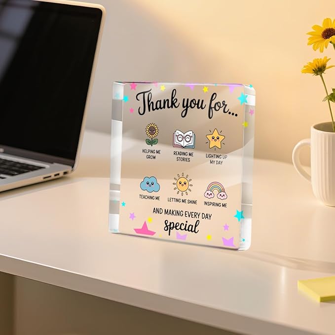 Teacher Appreciation Gifts, Christmas, Birthday Acrylic Sign Thank You Gifts for Women Teacher Mom, Bpreschool Teacher Gifts for Preschool Kindergarten Elementary Educators, Desk Decorative Signs