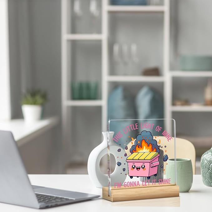 Dumpster Fire Desk Decor Accessories Funny Pink Office Decor Inspirational Coworker Gifts Acrylic Sign Plaque Table Decorations for Home Office