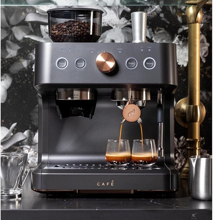 Café Bellissimo Semi Automatic Espresso Machine + Milk Frother | WiFi Connected| Built-In Bean Grinder, 15-Bar Pump & 95-Ounce Water Reservoir | Matte Black, C7CESAS3RD3