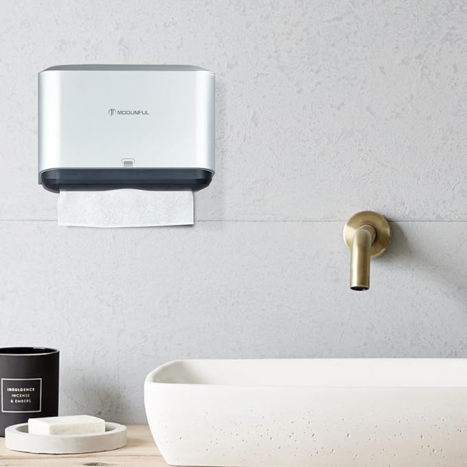 Trifold Hand Towel Dispenser for Bathroom - C Fold Paper Towel Dispenser Wall Mount with No-Hole Adhesive Installation, Compact 200 Sheets Large Capacity for Home, Apartment & RV