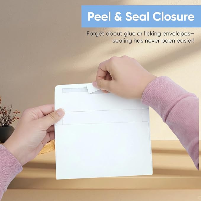 Envelopes self seal, 5×7 inches, White A7 Envelopes for Wedding Invitations, Photo Storage, Greeting Card Enclosures, 50 packs(white)