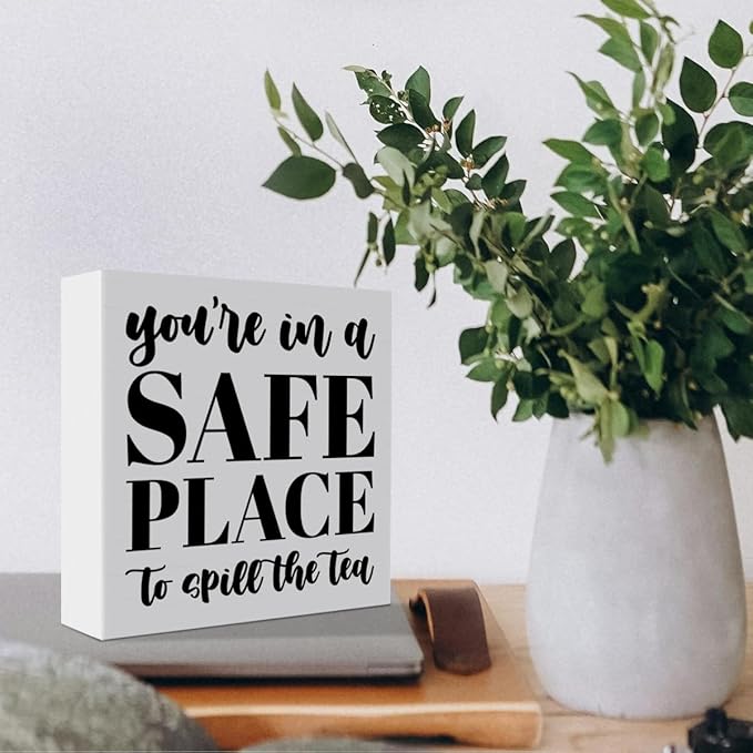 Therapy Office Desk Decor Wooden Box Sign Mental Health Decor for Home School Counseling Psychologist Therapist Office Classroom Treatment Room Decoration Gift for Counselor Psychologist Therapist